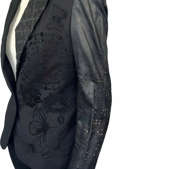 Desigual Black Suit Jacket Leather Sleeve Size 36 - Picture 4 of 12